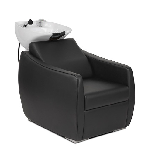Pantera Shampoo System in Black shown from 3/4 front view with White Bowl