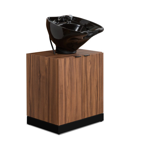 Nantucket Barber Sink with Black Bowl in Oiled Walnut and Black/Black Accents