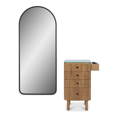 Knoll Styling Station in Antique Umber with Black Hardware and Black Arched Mirror