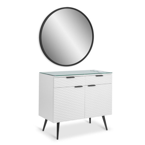 Moana Styling Station in White with Black Hardware and Black Mirror